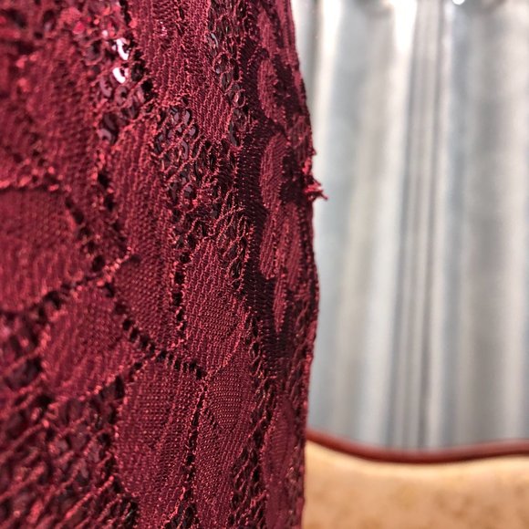 Burgundy Halter Sexy Low Back Prom Dress, Size 0 2 4, Mermaid, Sequin & Lace - Picture 8 of 13